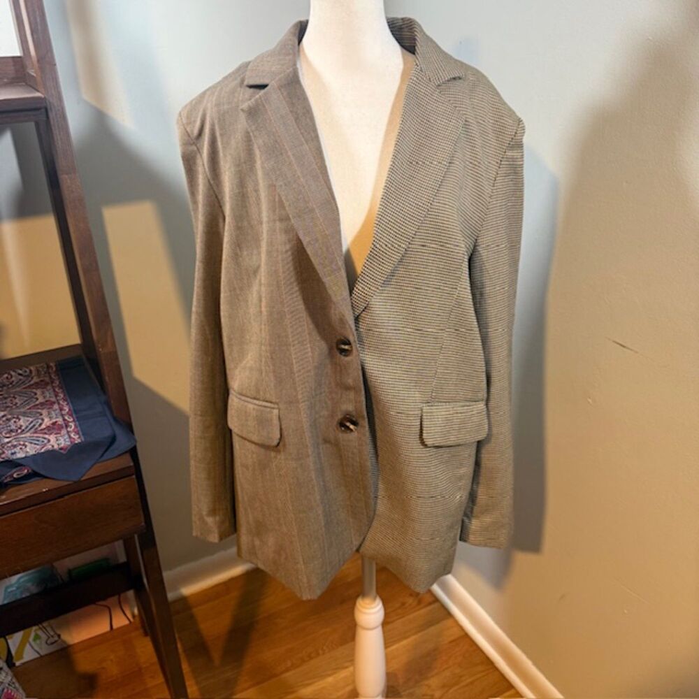 Beige‎ Botany Mixed Houndstooth Plaid Boyfriend Blazer S/M Dark Academic Preppy